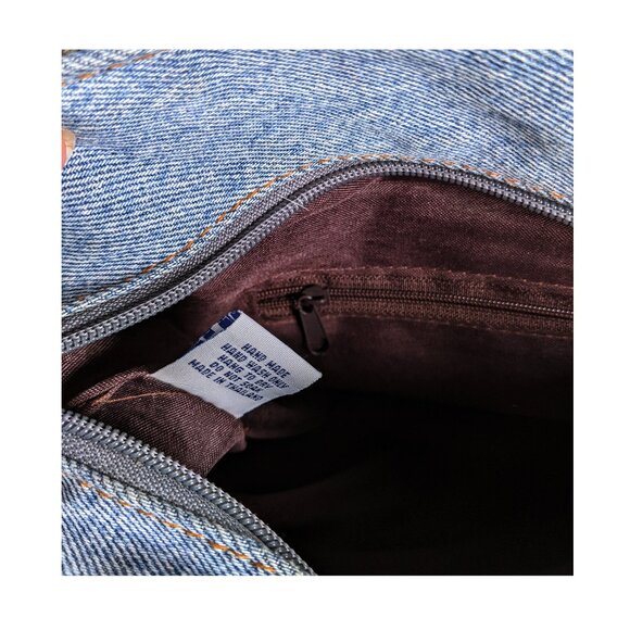 VTG Hand & Heart Walnut CA Hand MadeTURQUOISE Stones DENIM SHOULDER Bag BEADED - Picture 9 of 11